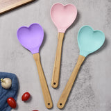 1pc Heart-Shaped Silicone Spatula with Bamboo Handle - Perfect for Baking, Stirring, and Pastry - Ideal Kitchen Gift