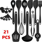 21pcs/set, Non-Stick Silicone Kitchen Utensil Set - Includes Cooking Turner, Soup Spoon, Whisk, Pasta Spoon, Tongs, Oil Brush, Cream Spatula, Measuring Spoon, Egg Separator, and More - Essential Kitchen Supplies for Effortless Cooking