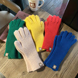 Simple Solid Color Touchscreen Gloves Stylish Elastic Vertical Striped Knit Gloves Autumn Winter Coldproof Split Finger Gloves