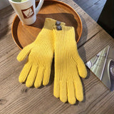 Simple Solid Color Touchscreen Gloves Stylish Elastic Vertical Striped Knit Gloves Autumn Winter Coldproof Split Finger Gloves