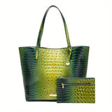 Crocodile Embossed Tote Bag Set, Elegant Shoulder Bag With Clutch Purse, Women's Office & Work Handbag