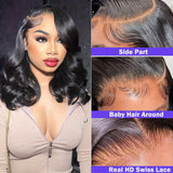 Glueless Natural Black 250 Density HD Bob Wig Human Hair 13x4 Body Wave Lace Front Wigs Human Hair Pre Plucked Glueless Wigs Human Hair 12 Inch Short Bob Wigs for Black Women Human Hair Wig