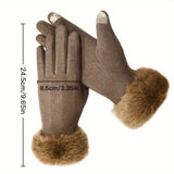 Stylish and Elegant Split Finger Design Women's Touchscreen Gloves - Warm Plush Cuff for Autumn and Winter