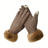 Stylish and Elegant Split Finger Design Women's Touchscreen Gloves - Warm Plush Cuff for Autumn and Winter