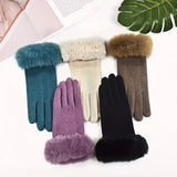 Stylish and Elegant Split Finger Design Women's Touchscreen Gloves - Warm Plush Cuff for Autumn and Winter