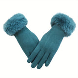 Stylish and Elegant Split Finger Design Women's Touchscreen Gloves - Warm Plush Cuff for Autumn and Winter