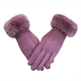 Stylish and Elegant Split Finger Design Women's Touchscreen Gloves - Warm Plush Cuff for Autumn and Winter