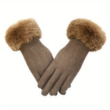 Stylish and Elegant Split Finger Design Women's Touchscreen Gloves - Warm Plush Cuff for Autumn and Winter