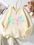 Vibrant Swiftie Graphic Print Round Neck Long Sleeve Sweatshirt - Soft, Comfy, Casual Wear for Girls - Daily, Outdoor, and Leisure Activities