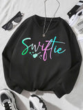 Vibrant Swiftie Graphic Print Round Neck Long Sleeve Sweatshirt - Soft, Comfy, Casual Wear for Girls - Daily, Outdoor, and Leisure Activities