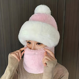 3-in-1 Winter Plush Beanie Hat Scarf Set for Women, Windproof Ear Warmer Riding Cap, Solid Color Polyester Woven, Hand Wash Inelastic Pull-On Closure - Fall/Winter Warm Accessories