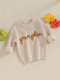 Cozy Autumn Winter Knit Sweater for Toddler Baby Girls - Soft Long Sleeve Crewneck with Letter Embroidery, Warm Pullover Knitwear for Halloween and Daily Wear