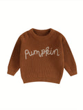 Cozy Autumn Winter Knit Sweater for Toddler Baby Girls - Soft Long Sleeve Crewneck with Letter Embroidery, Warm Pullover Knitwear for Halloween and Daily Wear