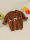 Cozy Autumn Winter Knit Sweater for Toddler Baby Girls - Soft Long Sleeve Crewneck with Letter Embroidery, Warm Pullover Knitwear for Halloween and Daily Wear