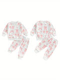 Baby Girl 2Pcs Fall Simple Outfits Long Sleeve Bow/Floral Print Sweatshirt + Pants Set Toddler Clothes