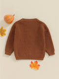 Cozy Pumpkin Pattern Toddler Sweater - Soft Chunky Knitwear, Long Sleeve, Round Neck, Warm Pullover for Boys and Girls - Perfect for Halloween, Autumn, and Winter Season