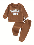 Baby Toddler Boy Fall Waffle Outfit, Letter Embroidery Long Sleeve Sweatshirt Elastic Waist Pants 2 Piece Set