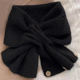 Cozy Knit Cross-Tie Scarf For Women - Soft, Warm & Stylish With Button Detail - Perfect For Fall/Winter Fashion