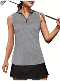 Stylish Sleeveless V Neck Polo Shirt for Women - Breathable, Moisture-Wicking, Quick-Drying, Athletic Fit, Zip Collar, Ideal for Golf, Tennis, Workout, Summer Outfit, and Casual Wear - Perfect for Active Ladies