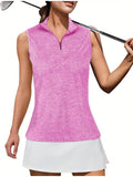 Stylish Sleeveless V Neck Polo Shirt for Women - Breathable, Moisture-Wicking, Quick-Drying, Athletic Fit, Zip Collar, Ideal for Golf, Tennis, Workout, Summer Outfit, and Casual Wear - Perfect for Active Ladies