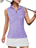 Stylish Sleeveless V Neck Polo Shirt for Women - Breathable, Moisture-Wicking, Quick-Drying, Athletic Fit, Zip Collar, Ideal for Golf, Tennis, Workout, Summer Outfit, and Casual Wear - Perfect for Active Ladies