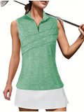 Stylish Sleeveless V Neck Polo Shirt for Women - Breathable, Moisture-Wicking, Quick-Drying, Athletic Fit, Zip Collar, Ideal for Golf, Tennis, Workout, Summer Outfit, and Casual Wear - Perfect for Active Ladies