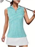 Stylish Sleeveless V Neck Polo Shirt for Women - Breathable, Moisture-Wicking, Quick-Drying, Athletic Fit, Zip Collar, Ideal for Golf, Tennis, Workout, Summer Outfit, and Casual Wear - Perfect for Active Ladies