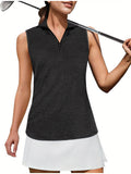 Stylish Sleeveless V Neck Polo Shirt for Women - Breathable, Moisture-Wicking, Quick-Drying, Athletic Fit, Zip Collar, Ideal for Golf, Tennis, Workout, Summer Outfit, and Casual Wear - Perfect for Active Ladies