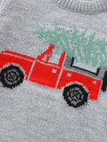 6 Months-3 Years Adorable Red Truck Print Knit Pullover Sweater for Toddler Boys - Soft, Long Sleeve, Round Neck, Christmas Themed, Cozy Winter Toddler Sweatshirts for Boys - Perfect for Holiday Season