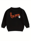 Adorable 0-3 Years Infant Halloween Sweater - Soft Long Sleeve Pullover with Pumpkin, Ghost, Spider Embroidery - Fall Season Letter Printed Tops for Baby Girls and Boys