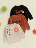 Adorable 0-3 Years Infant Halloween Sweater - Soft Long Sleeve Pullover with Pumpkin, Ghost, Spider Embroidery - Fall Season Letter Printed Tops for Baby Girls and Boys