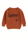 Adorable 0-3 Years Infant Halloween Sweater - Soft Long Sleeve Pullover with Pumpkin, Ghost, Spider Embroidery - Fall Season Letter Printed Tops for Baby Girls and Boys