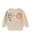 Adorable 0-3 Years Infant Halloween Sweater - Soft Long Sleeve Pullover with Pumpkin, Ghost, Spider Embroidery - Fall Season Letter Printed Tops for Baby Girls and Boys