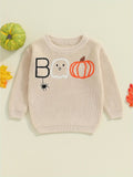 Adorable 0-3 Years Infant Halloween Sweater - Soft Long Sleeve Pullover with Pumpkin, Ghost, Spider Embroidery - Fall Season Letter Printed Tops for Baby Girls and Boys