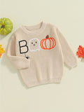 Adorable 0-3 Years Infant Halloween Sweater - Soft Long Sleeve Pullover with Pumpkin, Ghost, Spider Embroidery - Fall Season Letter Printed Tops for Baby Girls and Boys