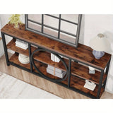 70.9 inch Extra Long Console Table with 3 Tier Wood Storage Shelves, Modern Metal Frame, Rustic Brown Black, for Entryway Hallway Living Room Behind Couch