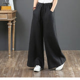 lovefery  Spring and Autumn New Pure Color Artistic Retro Cotton and Linen Casual Pants High Waist Loose Mop Straight-Leg Wide-Leg Pants Women