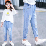 LOVEFERY Girls' Wide-Leg Pants  Spring and Autumn New Children's Western Style Girls Medium and Big Children Loose Casual Straight-Leg Jeans Fashion