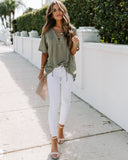 Tundra Lace Up Knit Top - Olive