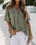 Tundra Lace Up Knit Top - Olive