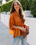 Tabitha Satin Babydoll Blouse - Burnt Orange