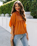 Tabitha Satin Babydoll Blouse - Burnt Orange