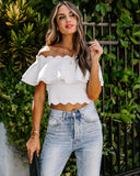 Taine Off The Shoulder Scalloped Crop Top - White