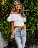 Taine Off The Shoulder Scalloped Crop Top - White