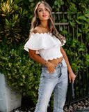 Taine Off The Shoulder Scalloped Crop Top - White