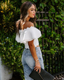 Taine Off The Shoulder Scalloped Crop Top - White