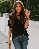 Tundra Lace Up Knit Top - Black