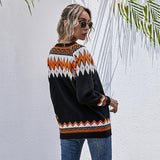 LOVEFERY sweater women's pullover v-neck loose casual style contrasting top 2025 knitted sweater new autumn and winter