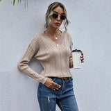 LOVEFERY New 2025 tops, women's V-neck solid color sweater, slim and thin, basic inner backing knitted sweater