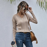 LOVEFERY New 2025 tops, women's V-neck solid color sweater, slim and thin, basic inner backing knitted sweater